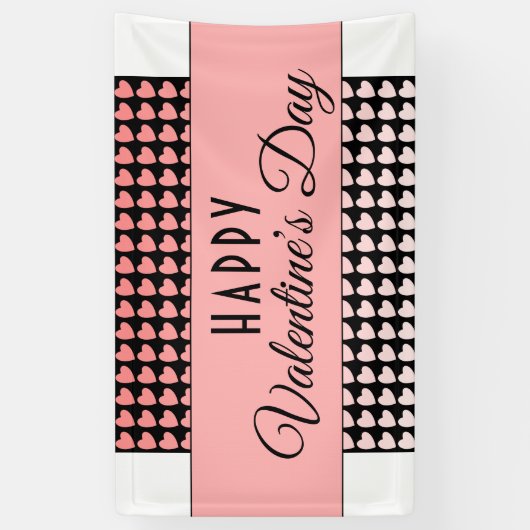 Happy Valentine's Day Pink Heart Pattern Banner (Vertikal)