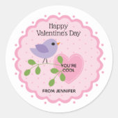Happy Valentine's Day Pink Heart with Bird Runder Aufkleber (Vorderseite)