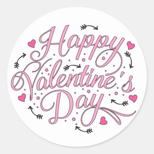 Happy Valentine's Day Pink Hearts Arrow Runder Aufkleber (Vorderseite)
