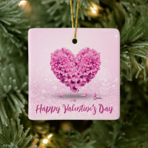 Happy Valentine's Day Pink Hyacinth Lovely Herz Keramikornament