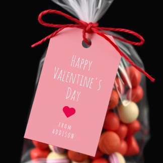 Happy Valentine's Day Pink & Red Heart Muster Geschenkanhänger