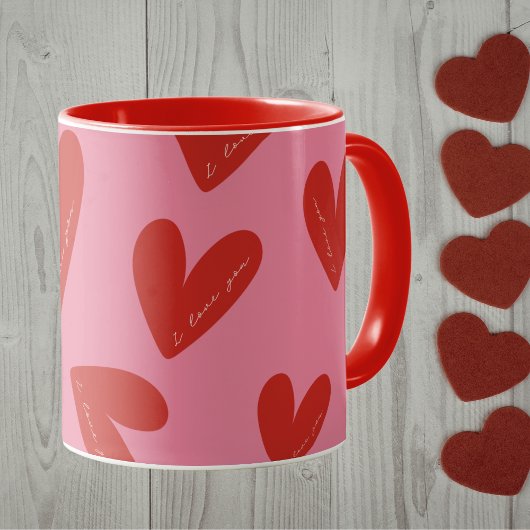 Happy Valentine's Day Pink Red Hearts 'I love you' Tasse