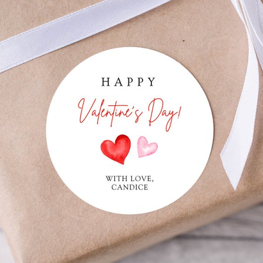 Happy Valentine's Day Pink & Red Hearts Runder Aufkleber