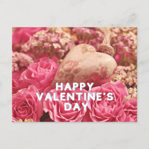 Happy Valentine's Day Pink Roses Postkarte