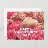 Happy Valentine's Day Pink Roses Postkarte (Vorne/Hinten)