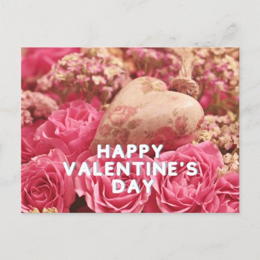 Happy Valentine's Day Pink Roses Postkarte (Vorderseite)