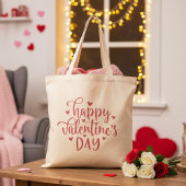 Happy Valentine's Day Pink Script & Hearts Tragetasche