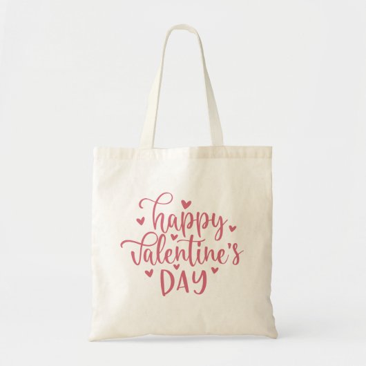 Happy Valentine's Day Pink Script & Hearts Tragetasche (Vorne)