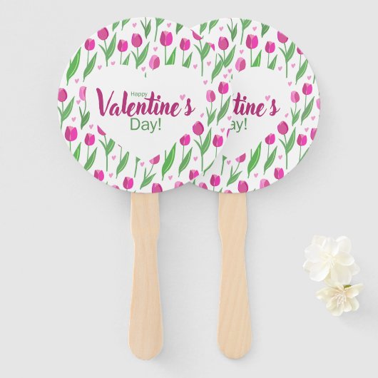 Happy Valentine's Day Pink Tulips Fächer (Vorne und Hinten)