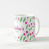 Happy Valentine's Day Pink Tulips Kaffeetasse (VorderseiteRechts)