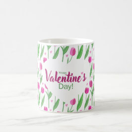 Happy Valentine's Day Pink Tulips Kaffeetasse