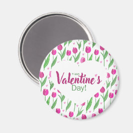 Happy Valentine's Day Pink Tulips Magnet