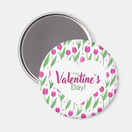 Happy Valentine's Day Pink Tulips Magnet (Vorderseite/Rückseite)