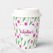 Happy Valentine's Day Pink Tulips Pappbecher (Rückseite)