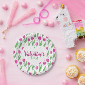 Happy Valentine's Day Pink Tulips Pappteller (Party)