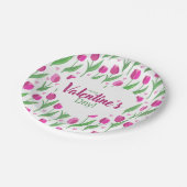 Happy Valentine's Day Pink Tulips Pappteller (Schrägansicht)
