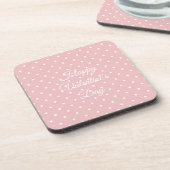 Happy Valentine's Day, Pink White Polkadot Getränkeuntersetzer (Linke Seite)