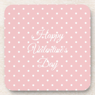 Happy Valentine's Day, Pink White Polkadot Getränkeuntersetzer