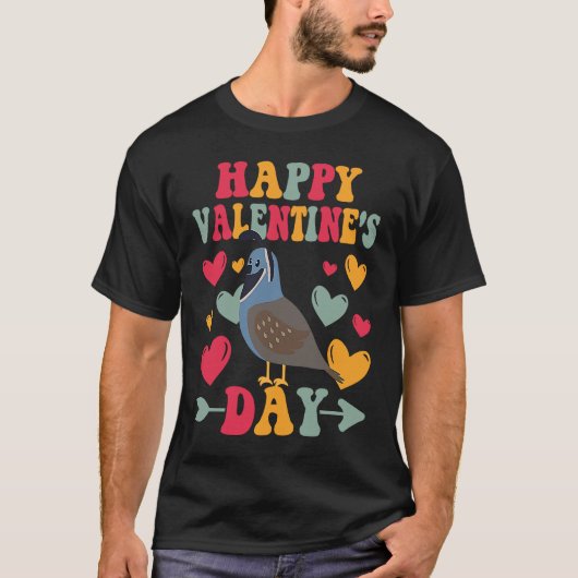 Happy Valentines Day Quail Heart Love Groovy T-Shirt (Vorderseite)
