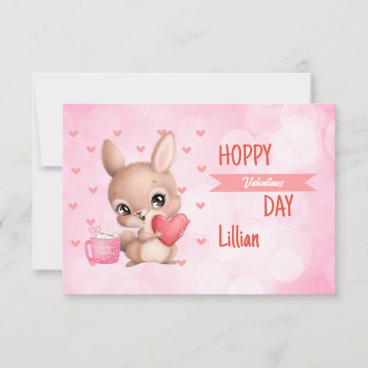 Happy Valentine's Day Rabbit Hearts personalisiere Mitteilungskarte (Vorderseite)
