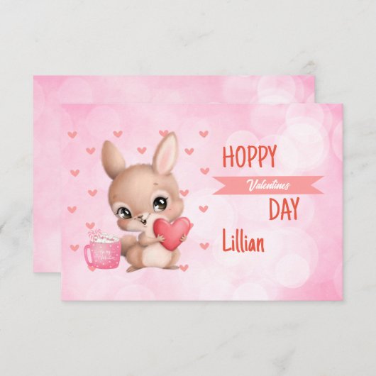 Happy Valentine's Day Rabbit Hearts personalisiere Mitteilungskarte (Vorne/Hinten)