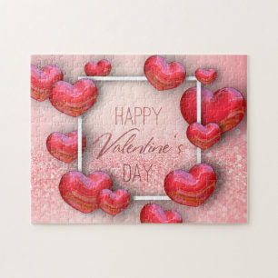 Happy Valentine's Day Red 3D Hearts Glitzer Puzzle