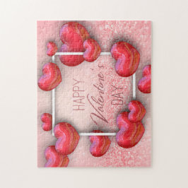 Happy Valentine's Day Red 3D Hearts Glitzer Puzzle