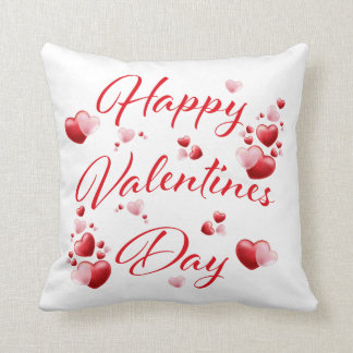 Happy Valentines Day Red and Pink Hearts Pillow Kissen