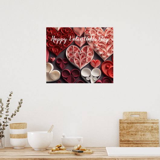 Happy Valentine's Day Red and Pink Hearts Poster (Küche)