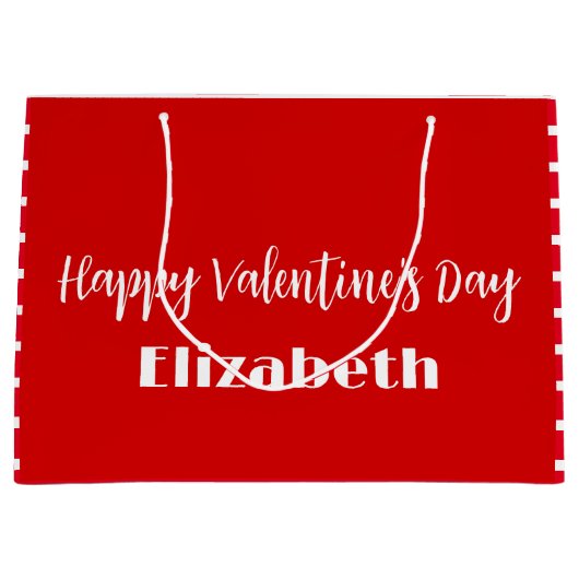 Happy Valentine's Day Red and White Stripes Name Große Geschenktüte (Vorderseite)