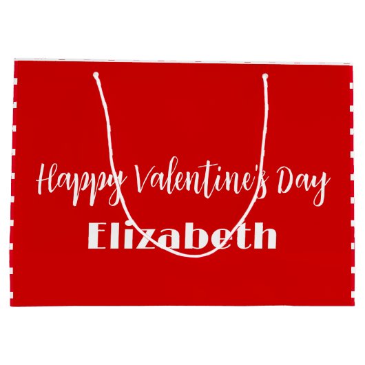Happy Valentine's Day Red and White Stripes Name Große Geschenktüte (Rückseite)