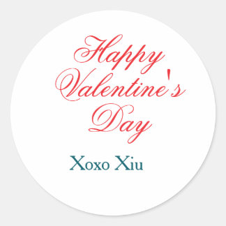 Happy Valentine's day red blue xoxo love name  Runder Aufkleber