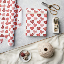 Happy Valentine's Day Red & Blush Hearts White Geschenkpapier