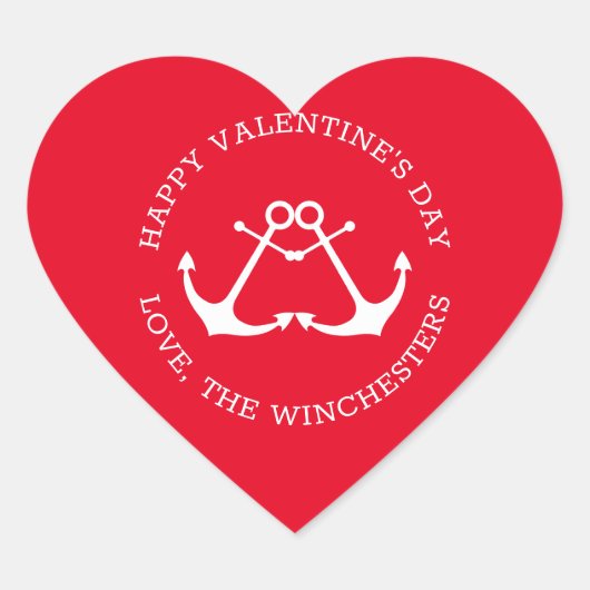 Happy Valentine's Day Red Custom nautical anchors Herz-Aufkleber (Vorderseite)