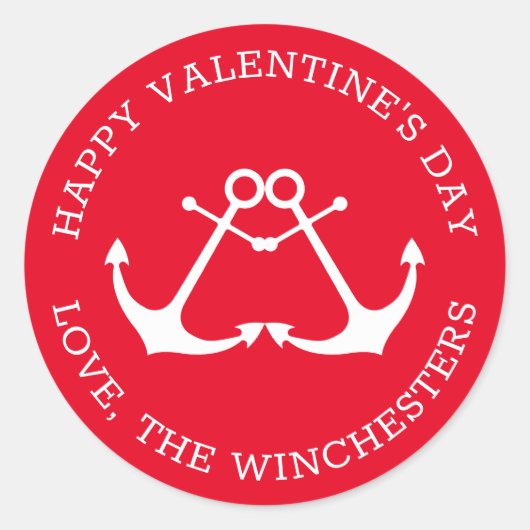 Happy Valentine's Day Red Custom nautical anchors Runder Aufkleber (Vorderseite)