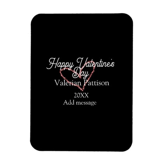 Happy Valentine's day red glitter heart black name Magnet (Vertikal)