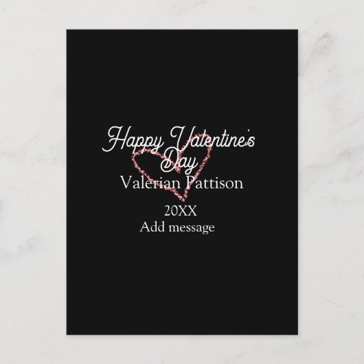 Happy Valentine's day red glitter heart black name Postkarte (Vorderseite)