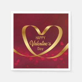 Happy Valentine's Day Red Gold Herz Band Serviette