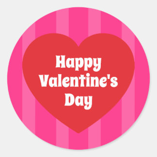 Happy Valentine's Day Red Heart and Pink Stripes Runder Aufkleber