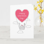 Happy Valentine's Day Red Heart Balloon Couple Karte (Gelbe Blume)