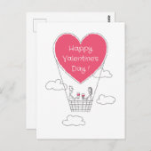 Happy Valentine's Day Red Heart Balloon Couple Postkarte (Vorne/Hinten)
