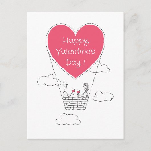 Happy Valentine's Day Red Heart Balloon Couple Postkarte (Vorderseite)
