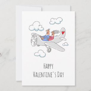 Happy Valentine's Day Red Heart Lovers Flugzeug Feiertagskarte