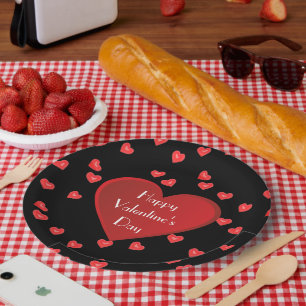 Happy Valentine's Day Red Heart Paper Plate Pappteller