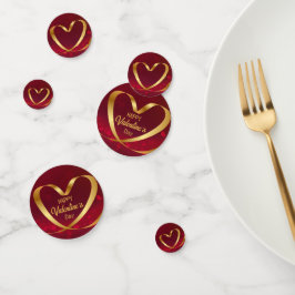 Happy Valentine's Day Red Heart Ribbon Gold Konfetti