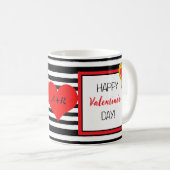 Happy Valentine's Day Red Heart Schwarz-weiß Strip Kaffeetasse (VorderseiteRechts)