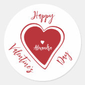 Happy Valentines Day red heart script name Runder Aufkleber (Vorderseite)