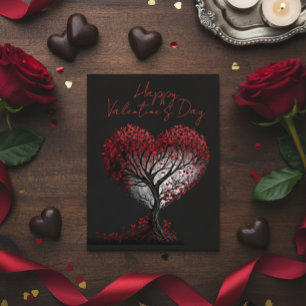 Happy Valentine's Day Red Heart Tree Postkarte