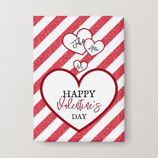Happy Valentine's Day Red Hearts Chalk Stripes Button (Vorderseite)