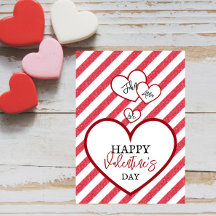 Happy Valentine's Day Red Hearts Chalk Stripes